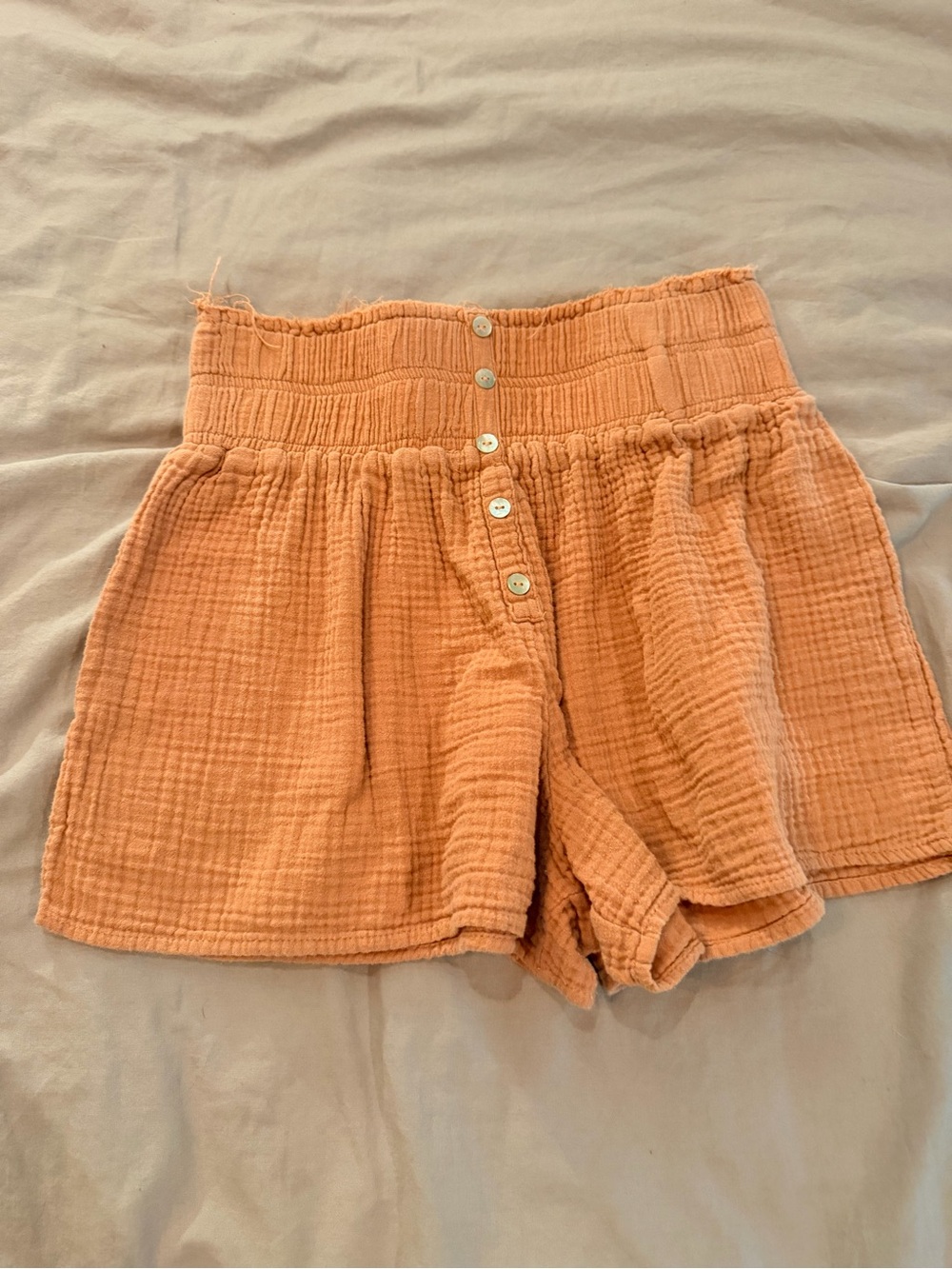 miami High-Waist Gauze Button-Front Shorts - Peach Orange